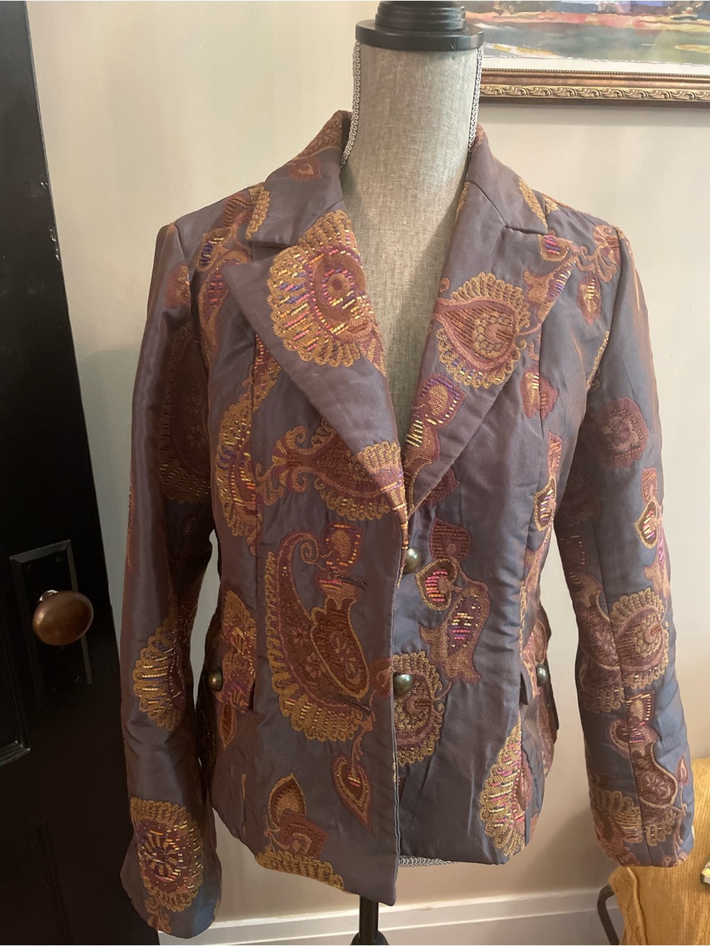 Spiegel Embroidered Paisley Blazer Jacket - Mauve, Gold & Pink